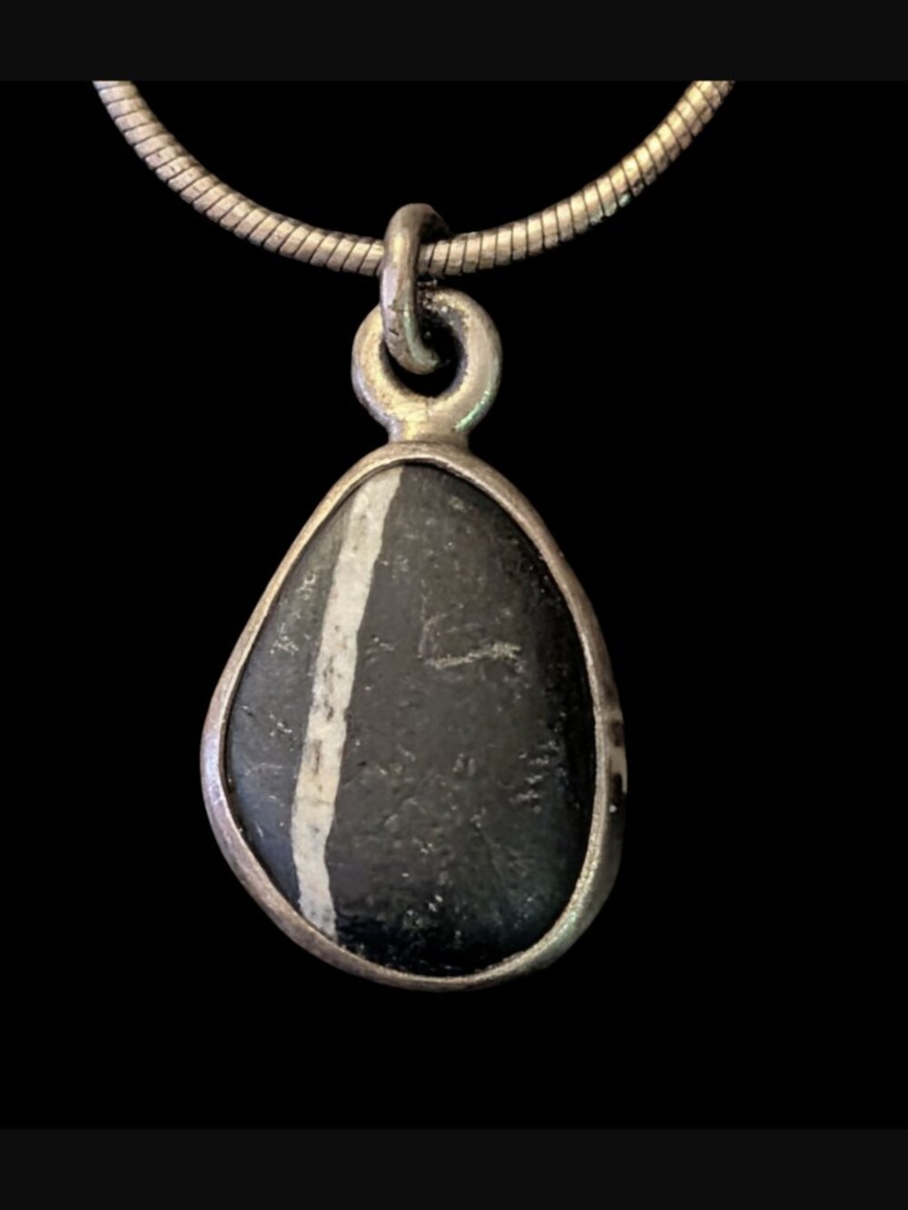 925 Sterling Silver Beach Stone 18mm Pendant 16.25" Necklace